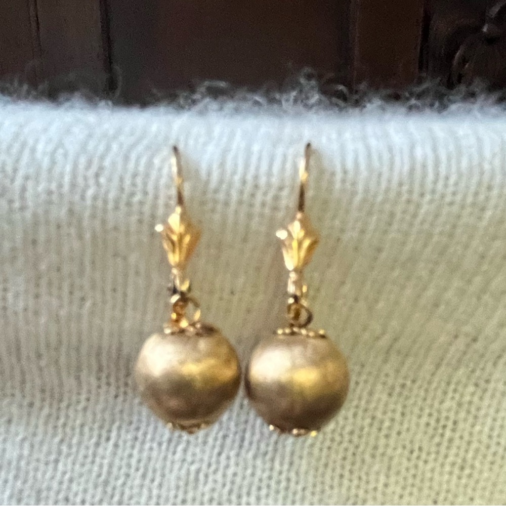 Veronese 925 & Gold Ball Drop Earrings: Brushed Vermeil Dangle Earrings